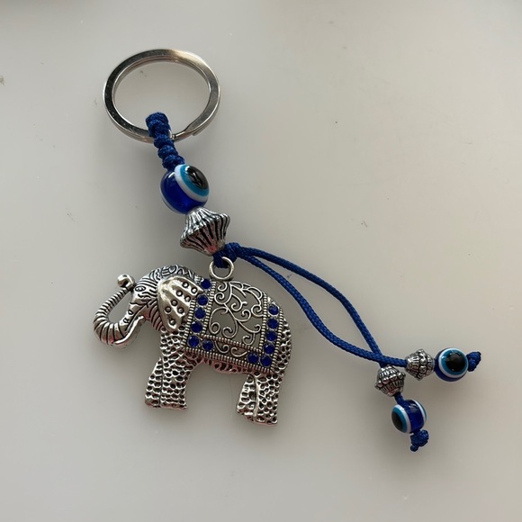 Accessories - NEW Silver Lucky Elephant Keychain With Turkish Eye